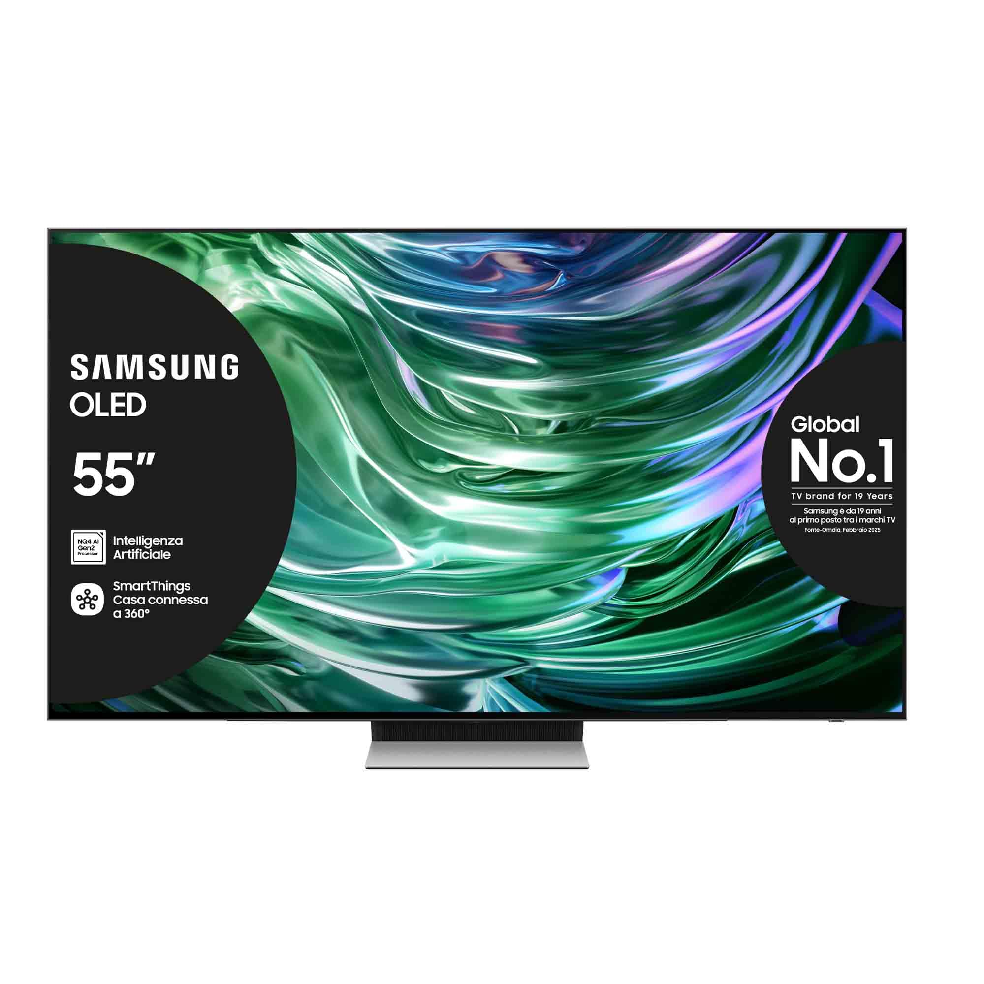 Samsung TV QE55S94DAEXZT OLED 4K, Smart TV 55" Processore NQ4 AI GEN2, Infinity One, DVBT-2, Q-Symphony & Dolby Atmos, compatibile con Bixby, Alexa e Google Assistant, Carbon Silver 2024