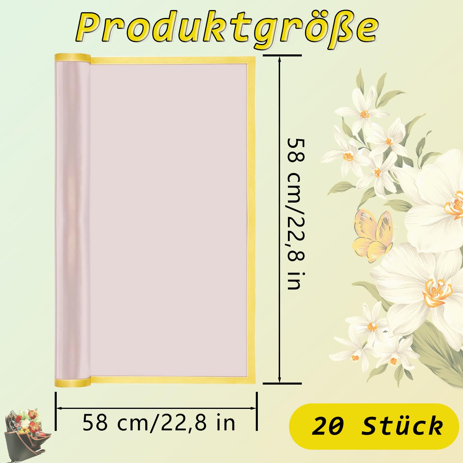 20 Piezas Papel de Regalo a Prueba de Agua, Papel Regalo, Papel de Regalo Para Ramo de Flores, para Flores, Bodas, Cumpleaños (Rosa)