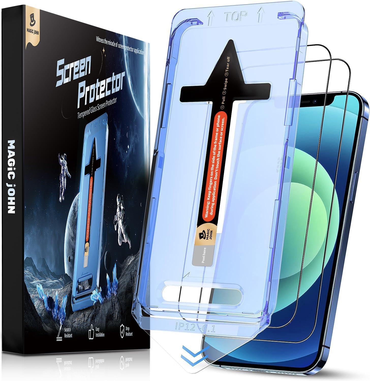 MAGIC JOHN 2 Pack for iPhone 12/iPhone 12 Pro 6.1 inch Tempered Glass Screen Protector, Auto Dust-Elimination Installation