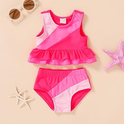 Miniatura 4 de YOUNGER TREE Traje de baño de verano para niñas pequeñas, sin mangas, traje de baño a rayas, traje de dos piezas, bikini de