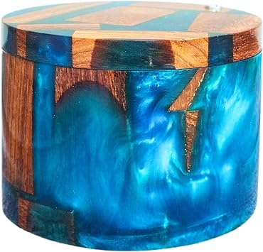 Resin Wooden Salt Box with Magnetic Swivel Lid - Handcrafted Namakdani - Rosewood Container for Celtic Salt, Spice, Pepper, Salt Herbs- Elegant Kitchen Accessory for Decorative CountertopBlue Resin
