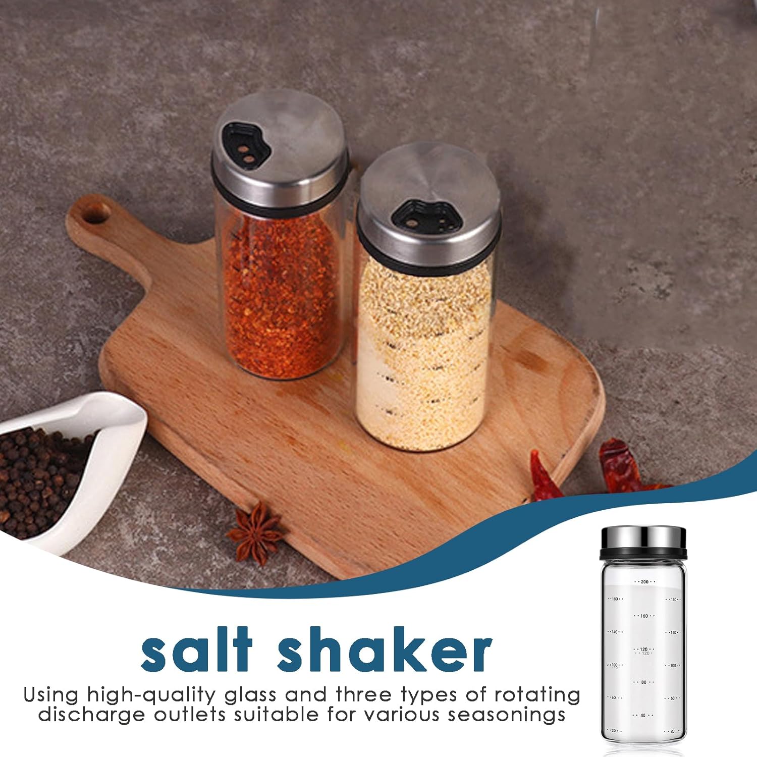1 Salt Shaker, Salt Dispenser, Seasoning Shaker – 200ml Heat-Resistant Glass Spice Jar with Adjustable Rotating Lid for Kitchen, Dining, or Decorative Use (Leak-Proof)