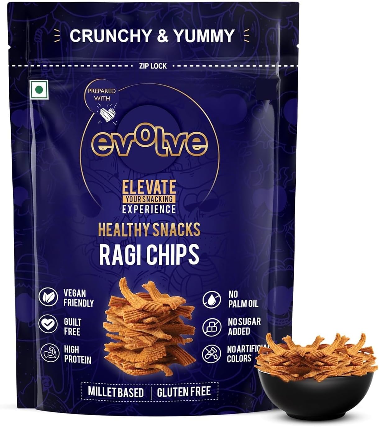 Evolve Snacks Ragi Chips | Guilt-Free Goodness | High in Fiber | Low in Sodium | Healthy Snack | Gluten-Free | Vacuum Cooked (Ragi chips, 200g)|