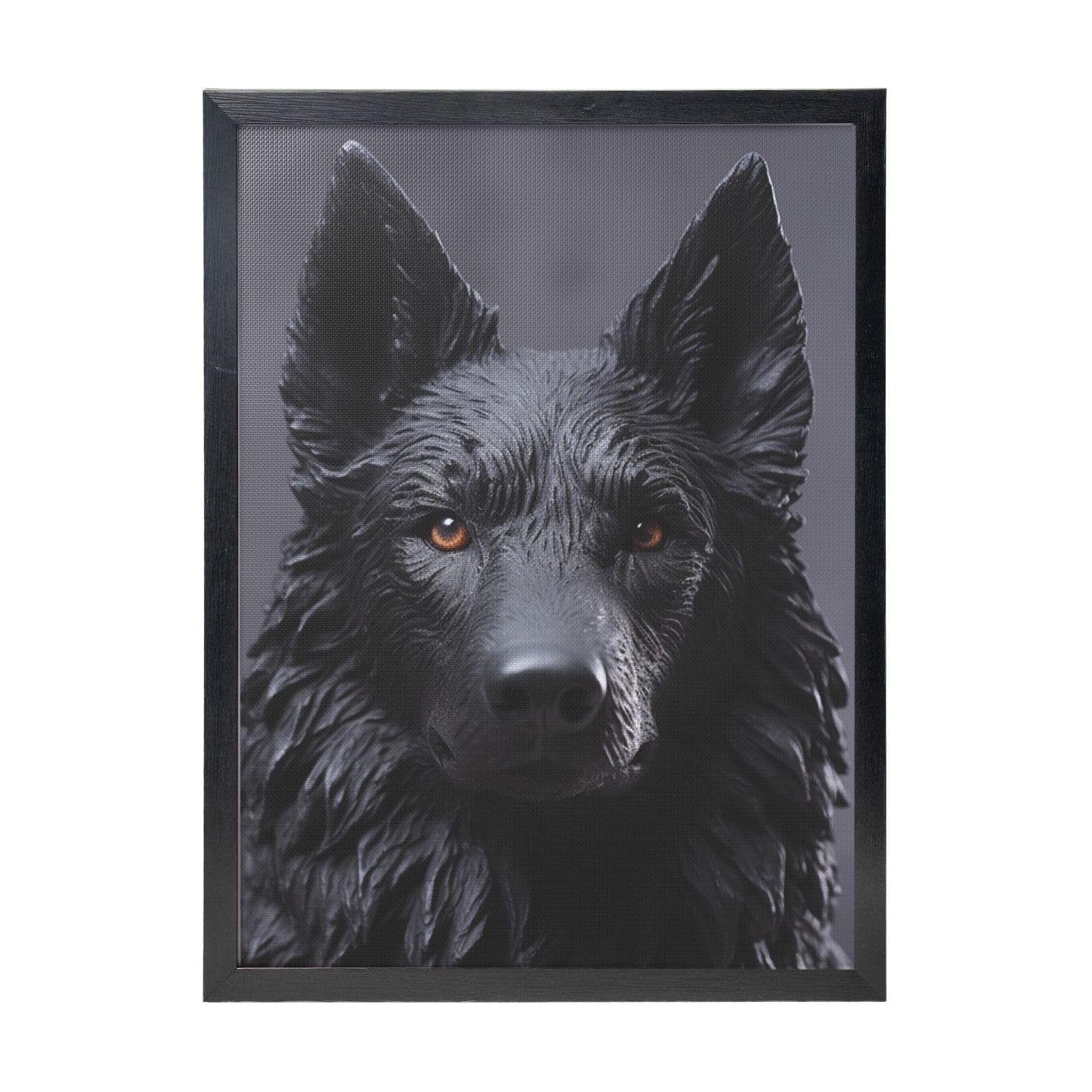 Framed Wall Art - Decorative Canvas Painting Black German Shepherd Pictures Poster Aesthetic Modern Prints Artwork for Bedroom Office Wall Decor Ready To Hang 12x16 in