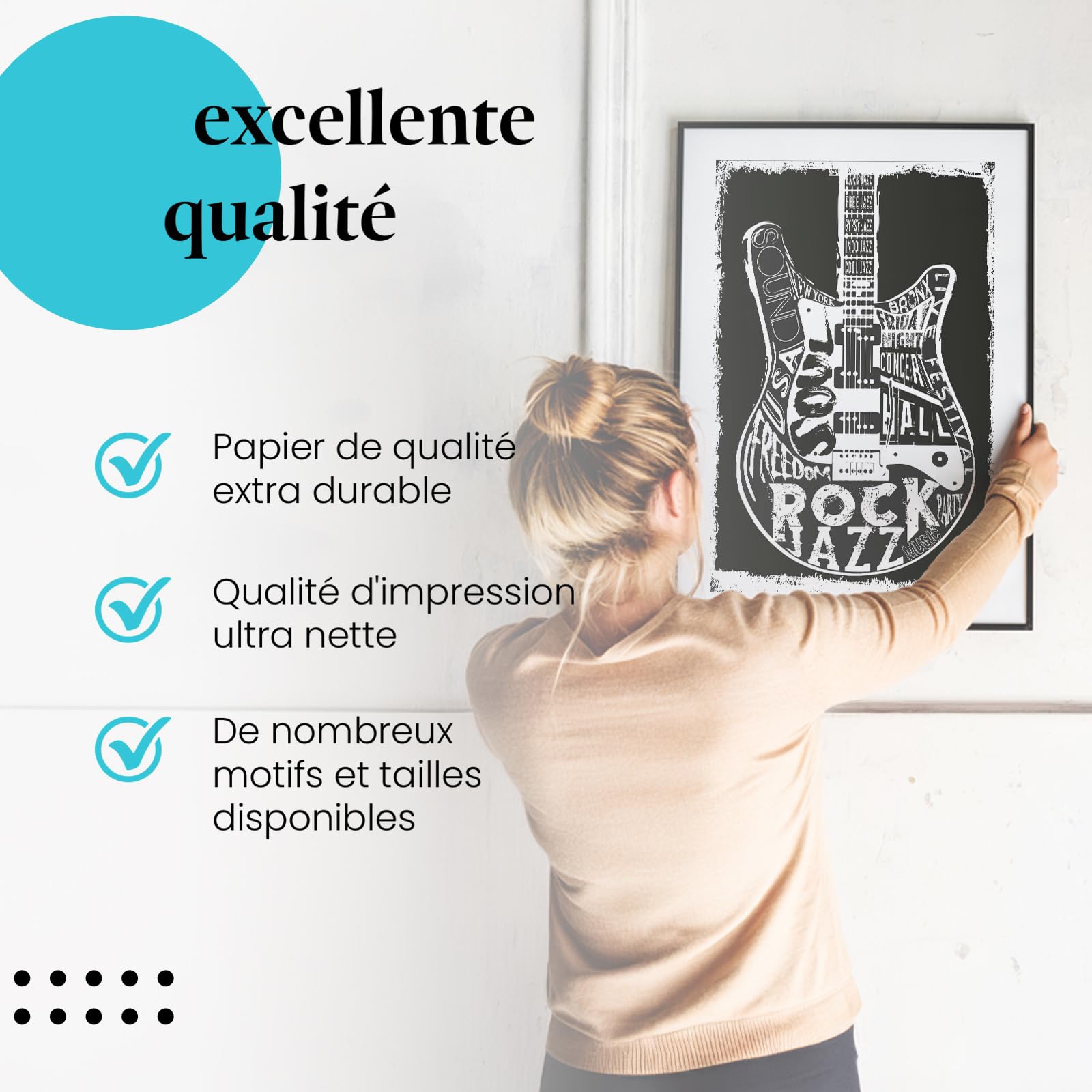 Postereck - 2116 - Impression Guitare Musique Rock Jazz New York – Art Mural, Urban, Rétro, Instrument, Fête - toile - 100,0 cm x 75,0 cm