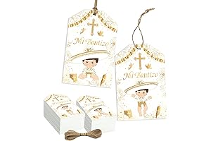 50Pcs Mi Bautizo Decorations-Personalized Baptism Favor Tags for Boy God Bless God...