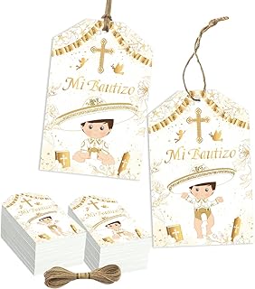 Mi Bautizo Decorations-Gold Religious Boy Baptism Favor Tags for Boy God Bless,Baptism Party Decoration Christening Supplies Gift Bags Box Envelope Mi Bautizo Tags Baptism Thank You Tags