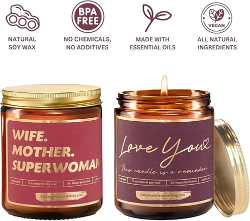 Miniatura 4 de Regalo del día de San Valentín para esposa, 2 velas perfumadas de cera de soja natural regalos del día de San Valentín para ella, juego de regalo