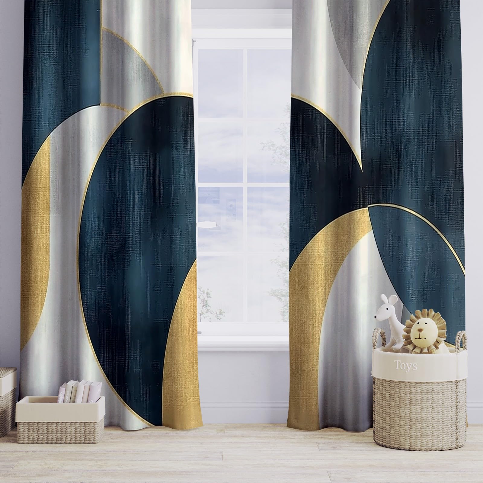 Rideaux Isolants 110L X 215H cm (2 Panneaux), Design Cercles Abstraits Modernes, Tenture Opaque Anti-Chaleur pour Chambre Principale, Marine