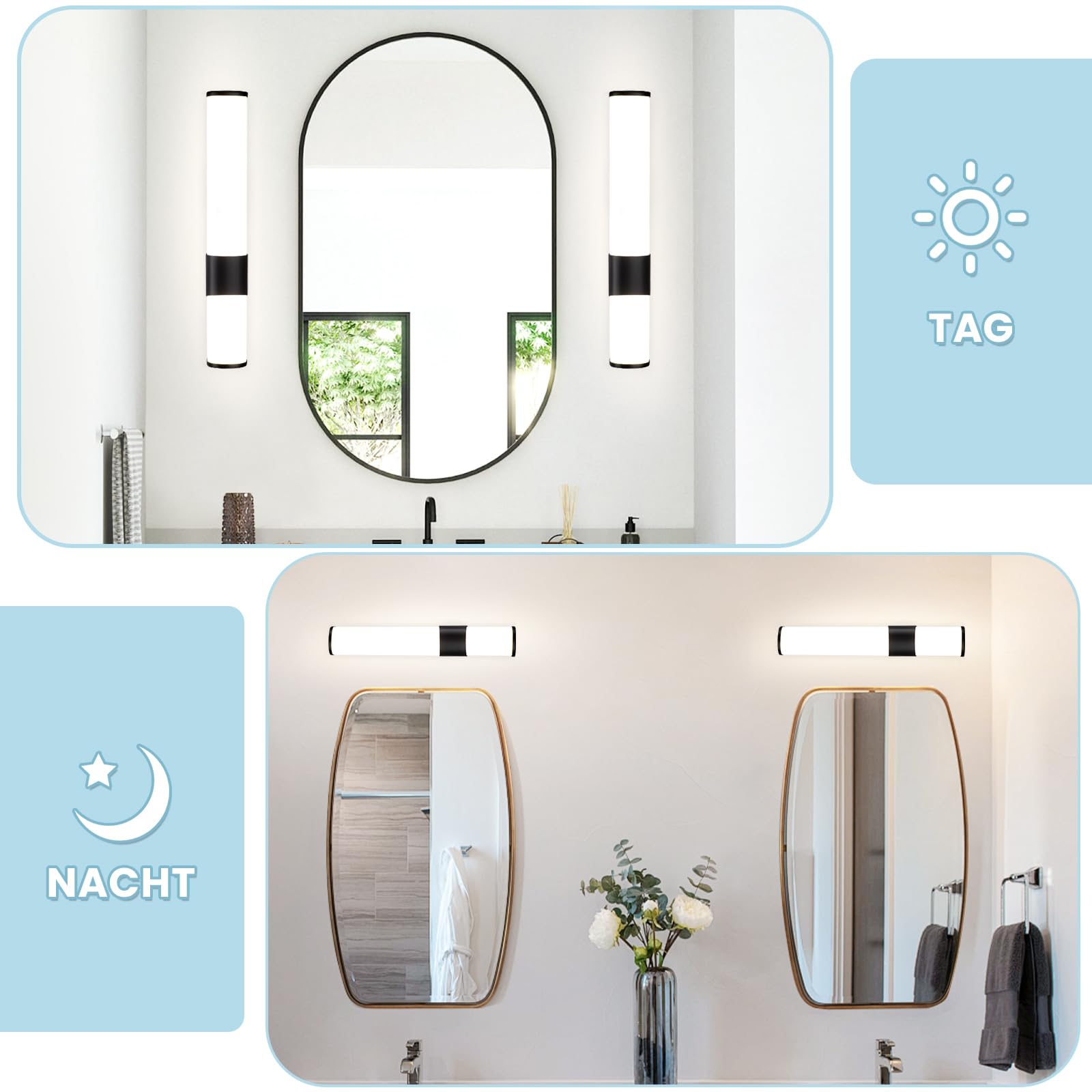 Lampada da Parete a Specchio per Bagno LED - Set di 2 Lampada 6W Colore Luce Bianca Neutra 4000K Parete a Specchio Laterale Bagno 35 cm