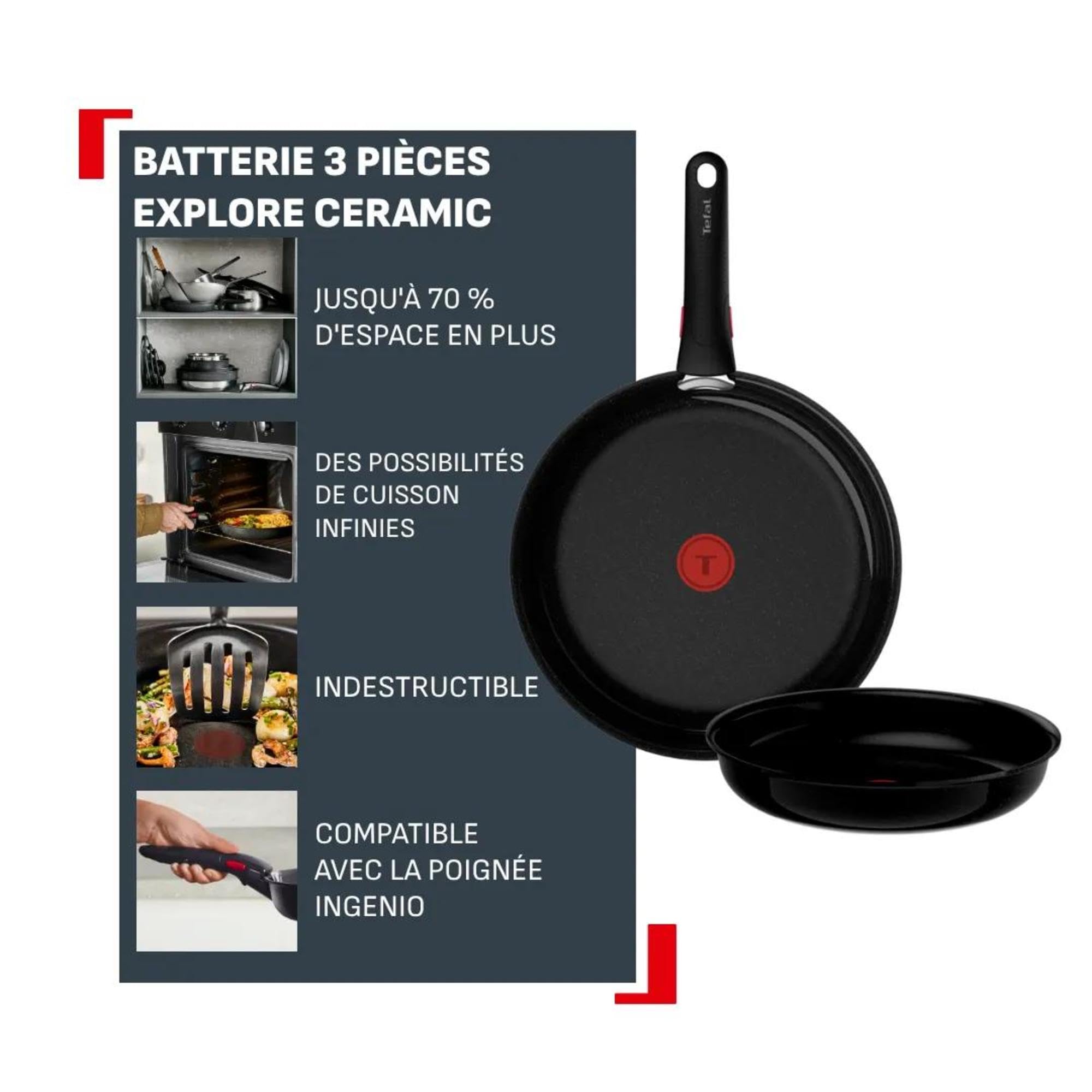 Ingenio Explore Ceramic, Batterie de cuisine 3 pièces, Revêtement en céramique antiadhésif