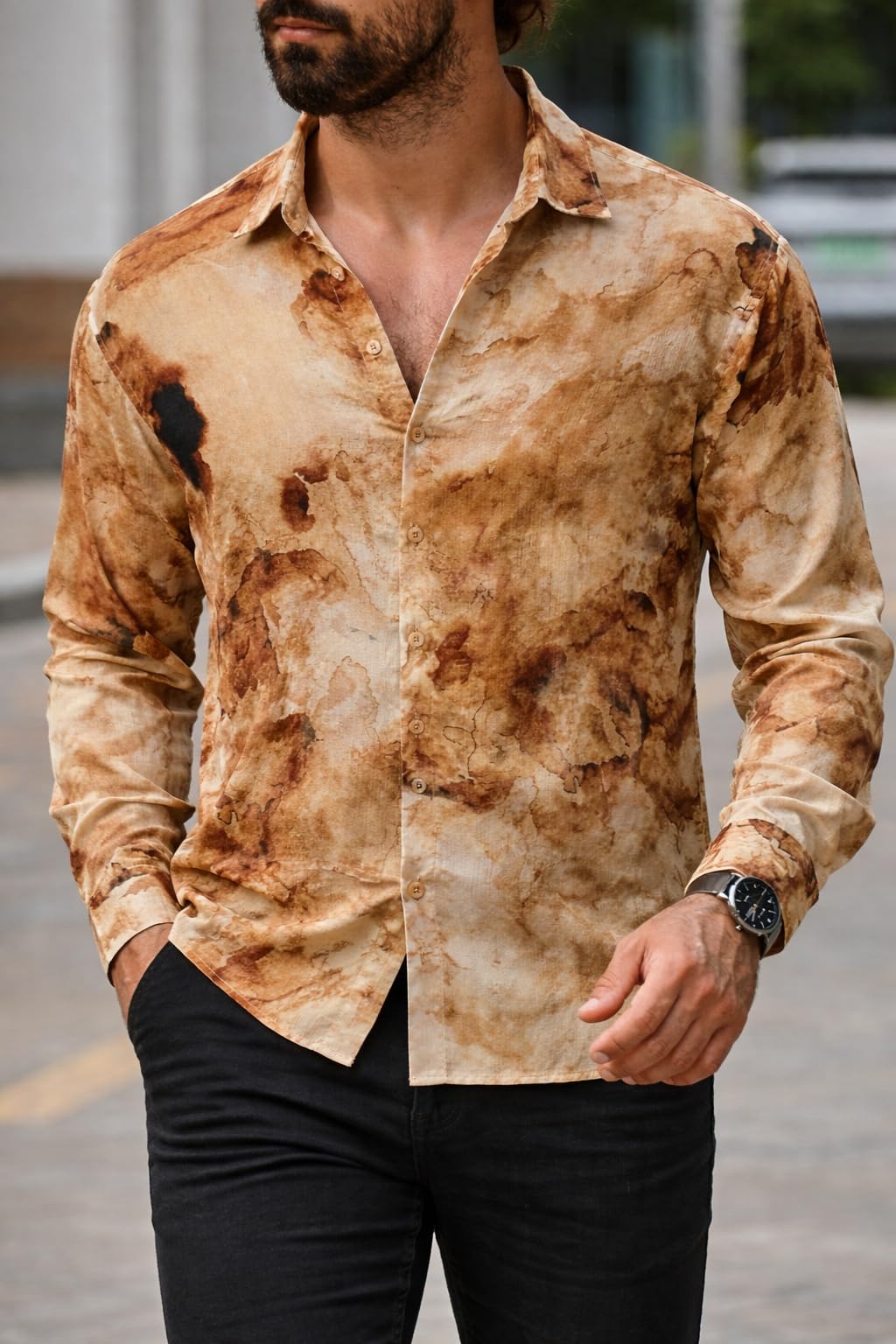 hmkm Men's Regular Fit Button Down Dress Shirts, Textured Long Sleeve Casual Hawaiian Shirt-picture-24