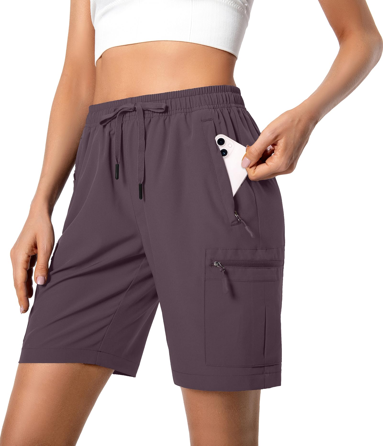 Hugut Women's Lightweight Hiking Cargo Shorts Quick Dry with Zipper Pockets