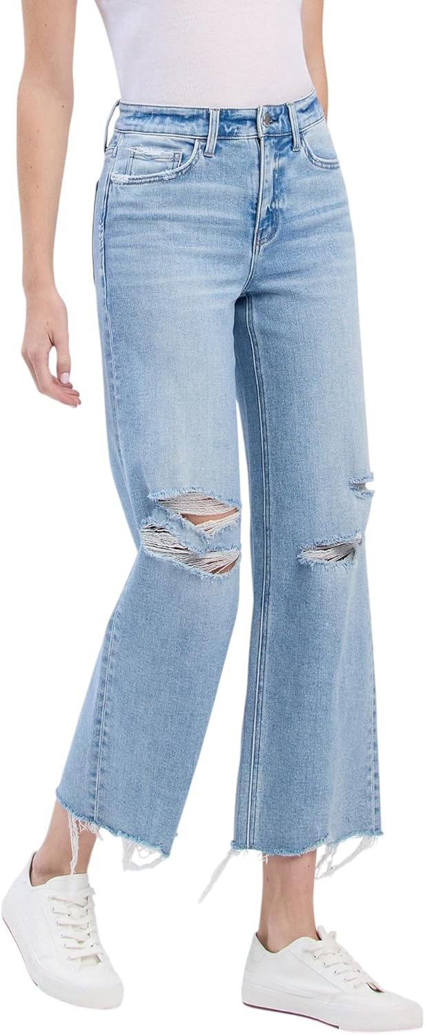 Flying Monkey High Rise Distressed Crop Wide Jeans F6001