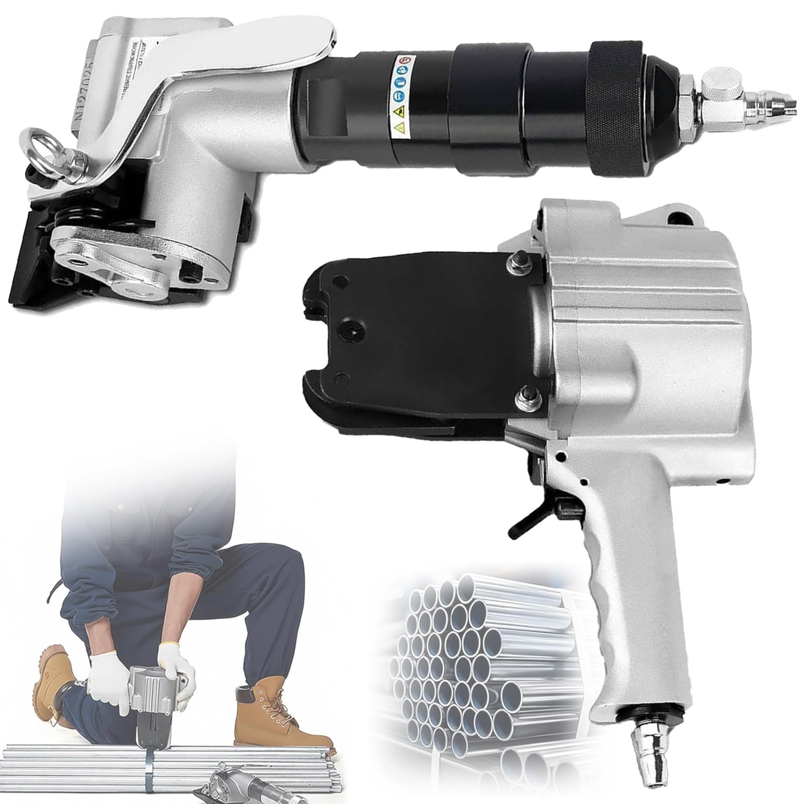 BITYCOW Pneumatic Steel Belt Strapping Machine, split type Tensioning and Sealing Unit, 0.75/0.98/1.26in Industrial Strap, practical for Factory Processing and Goods Packing 19mm/0.75in