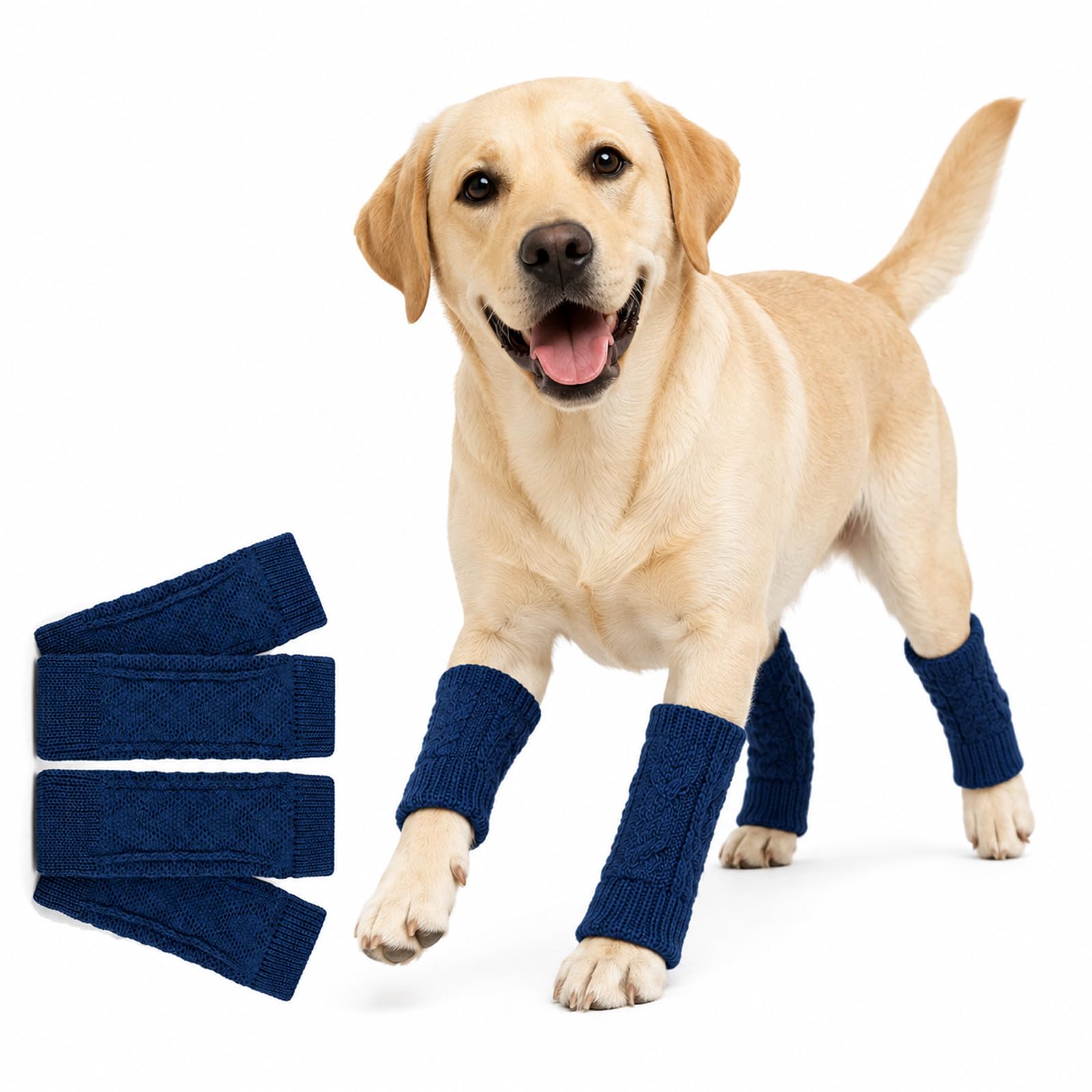 Knitted Dog Leg Protector Sleeves With Ribbed Cuffs, Navy, XXL, 4-Pack