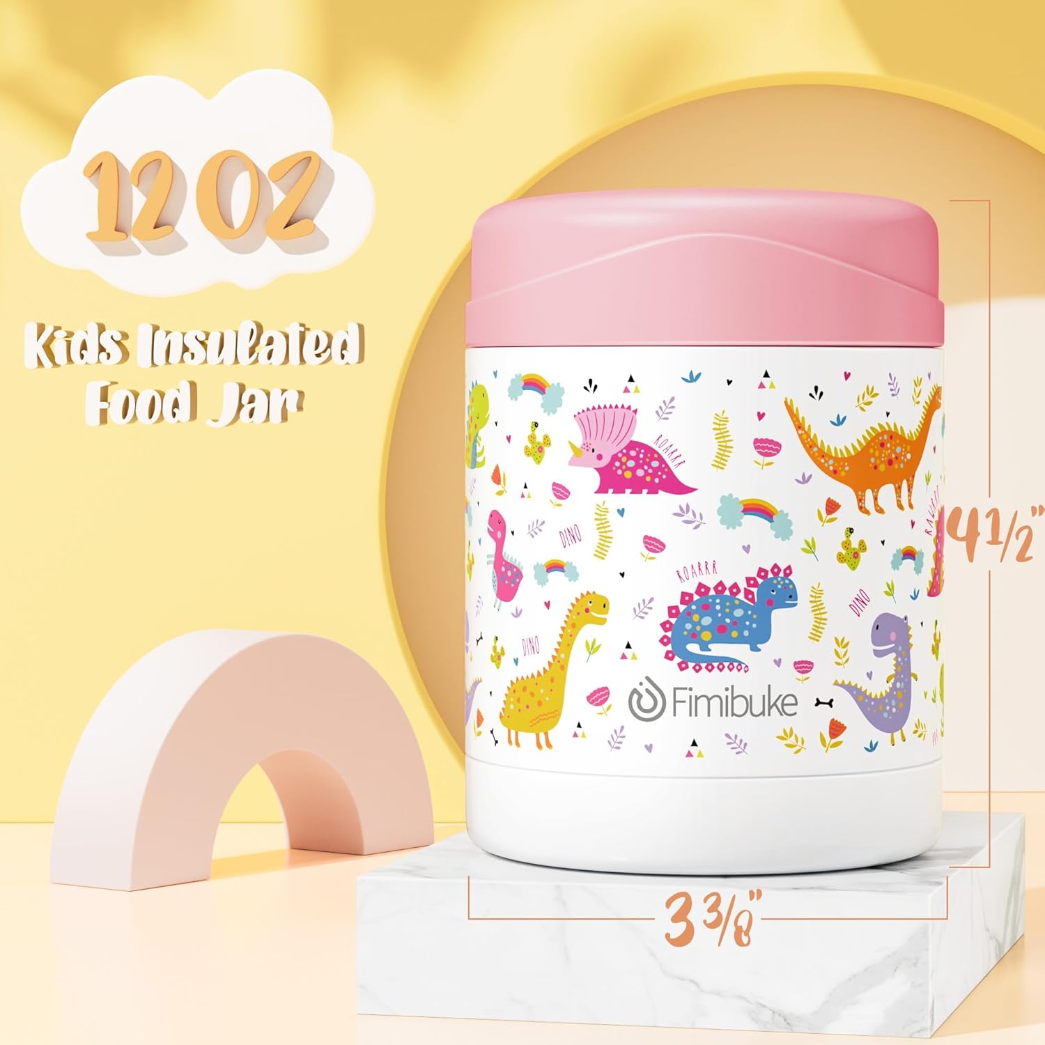 Fimibuke Insulated Kids Food Jar, 2 Pack 12 OZ Bpa Free Stainless Steel Vacuum Lunch Jar for Hot Cold Food, Leakproof Snack Container for School Boy Girl Wide Mouth Toddler Lunch Box for Smoothie Soup - Image 2