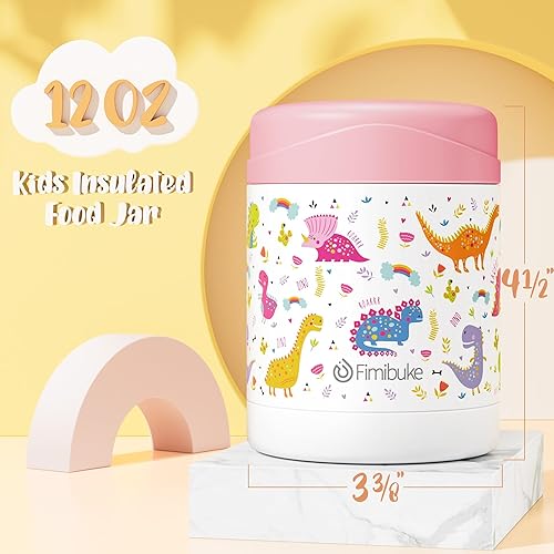 Miniatura 2 de Fimibuke Tarro de Comida Aislado para Niños, Paquete de 2 de 12 OZ Libre de BPA Tarro de Almuerzo de Acero Inoxidable al Vacío para Comida Caliente