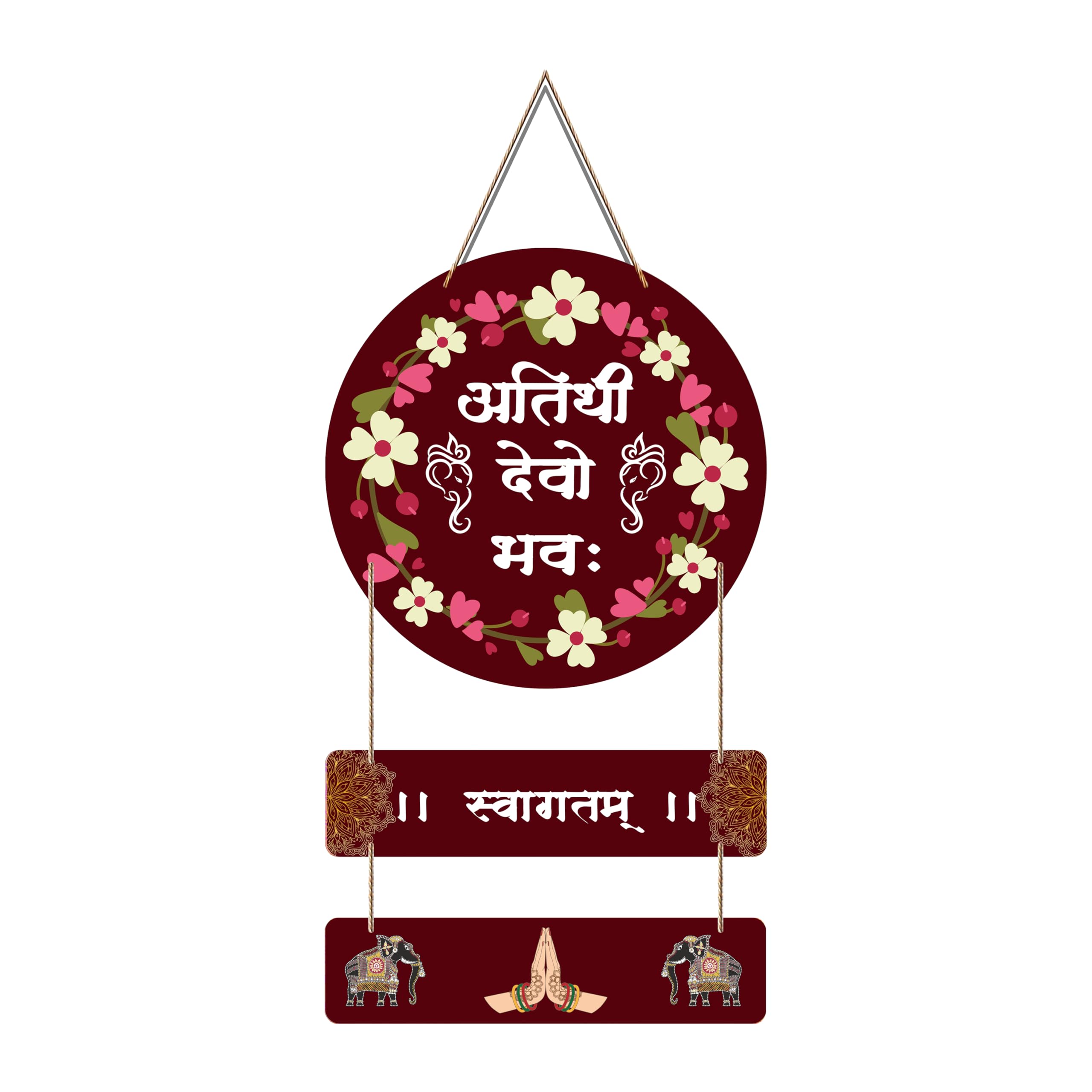 Atithi Devo Bhava MDF Wall Hanging with Swagatam Quote for Home Entrance-image-2