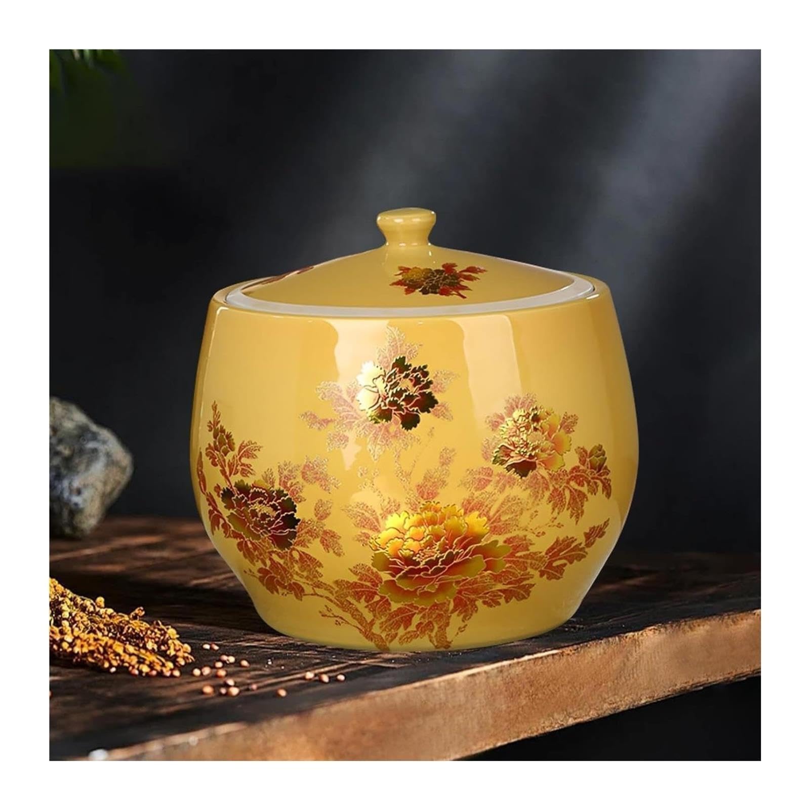 Ceramiczny pojemnik do przechowywania ryżu z pokrywką | Wiele rozmiarów do kuchni domowej: Odporne na wilgoć przechowywanie kawy zbożowej(5kg)