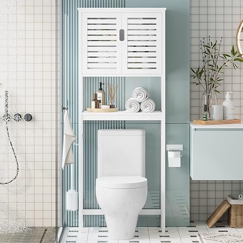 Miniatura 4 de VIAGDO Gabinete de almacenamiento para el inodoro organizador de armario de baño alto con armario y estantes ajustables estante de inodoro