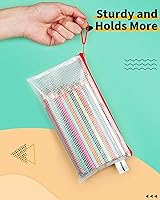 Vista 5 de Smarpau 14 piezas Estuche con cremallera, 14 colores 23.6 cm x 11.9 cm Bolsas de malla para lápices, Estuche de plástico para lápices con cremallera
