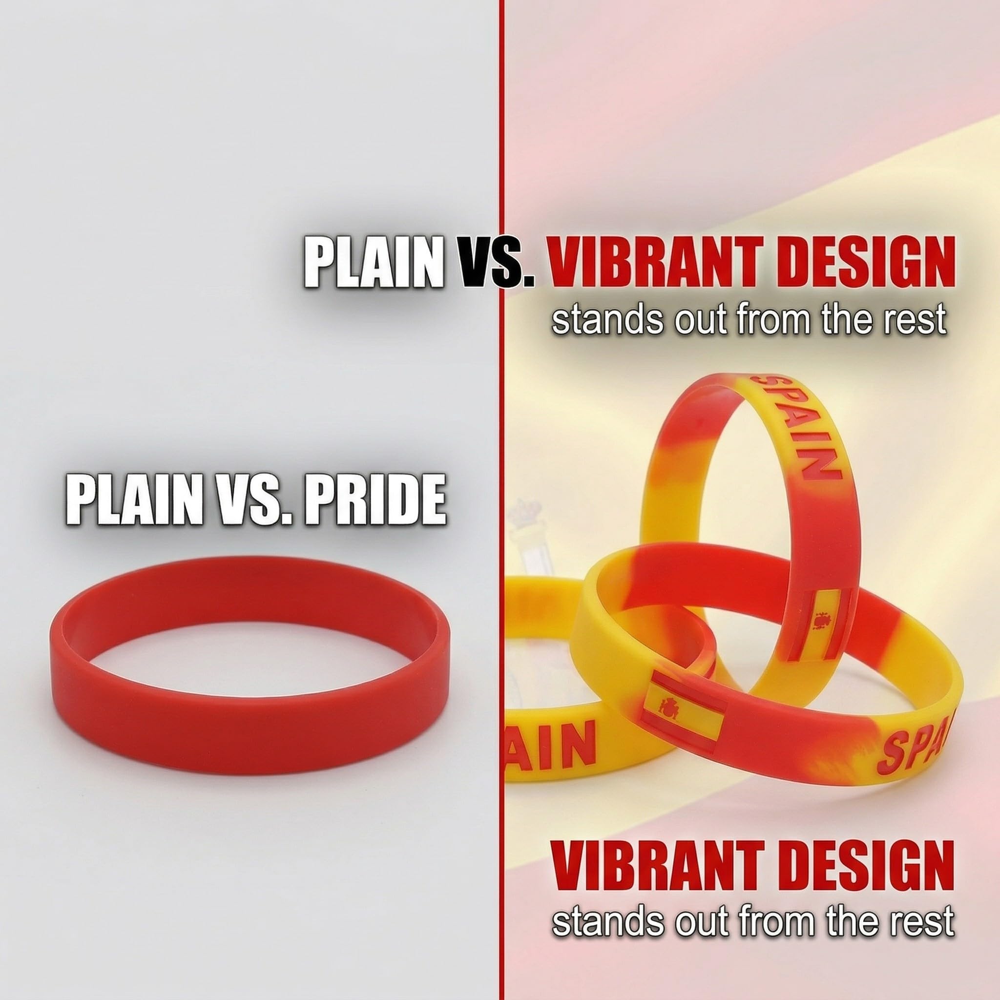 Lot de 3 Bracelets Espagne en Silicone pour Supporter, Bracelet de Sport Rouge aux Couleurs du Drapeau Espagnol, Accessoire Unisexe pour Football, Événements Sportifs et Fêtes, 20cm