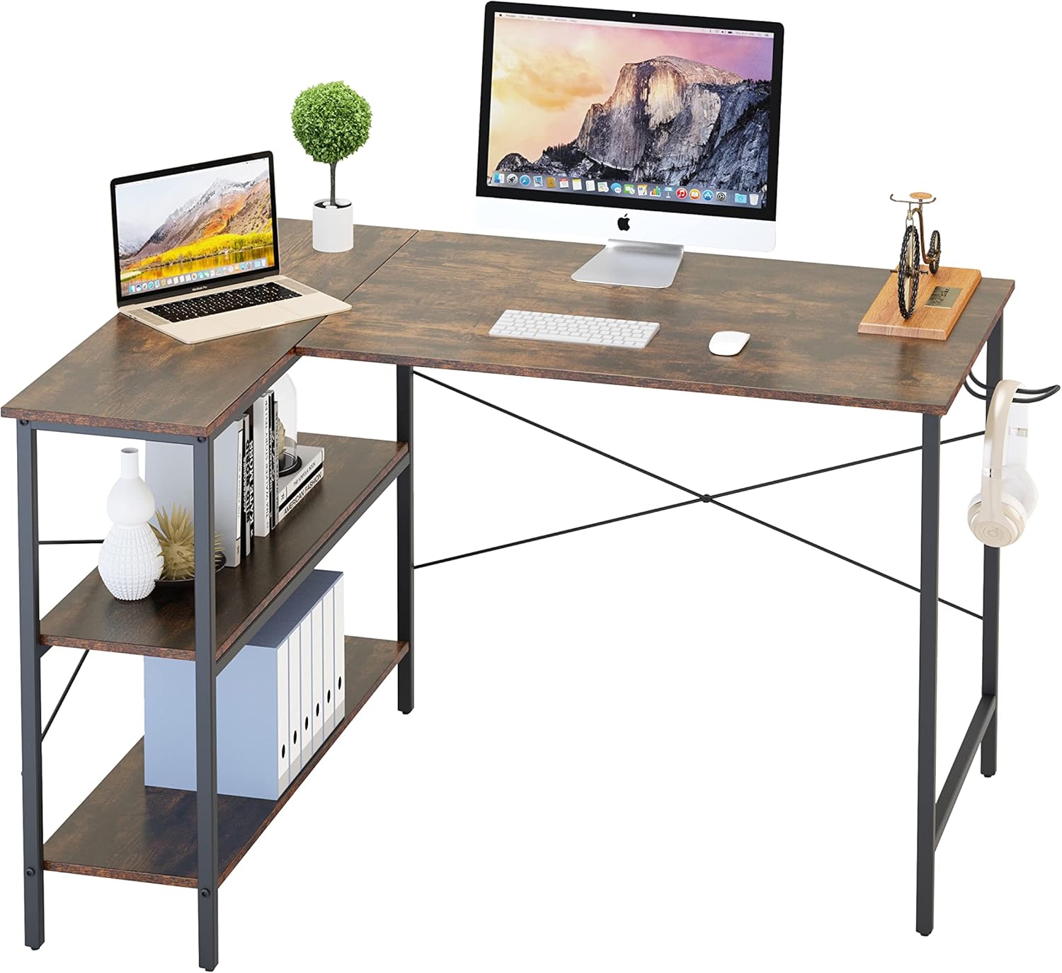 Industrial Computer Desk L Shape PC Laptop Desk w/ "X