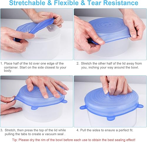 Miniatura 5 de YXYL 14 tapas reutilizables de silicona elásticas y selladas para almacenamiento de alimentos, cubiertas redondas flexibles de silicona para