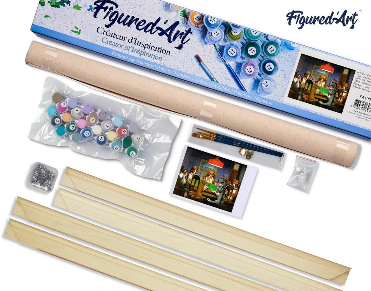 Figured'Art Paint by Numbers Kit for Adults Dogs Playing Poker 16"x20" - Craft Art Painting Rolled Canvas with DIY Wooden Frame