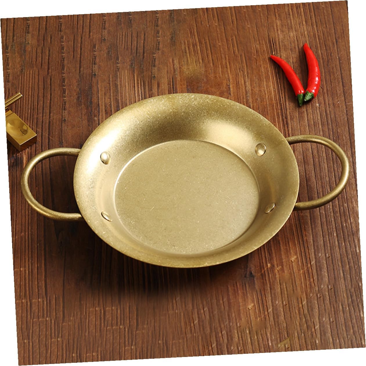 Spanish Paella Pan Stainless Steel 20.5cm Double Handle Flat Bottom Skillet Serving Plate for Home Cooking Seafood and Rice