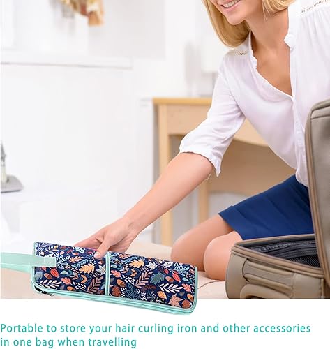 Miniatura 6 de 2 piezas de hierro plano para el cabello, bolsa de lona, resistente al calor, rizador de silicona, para herramientas de cabello, bolsa organizadora