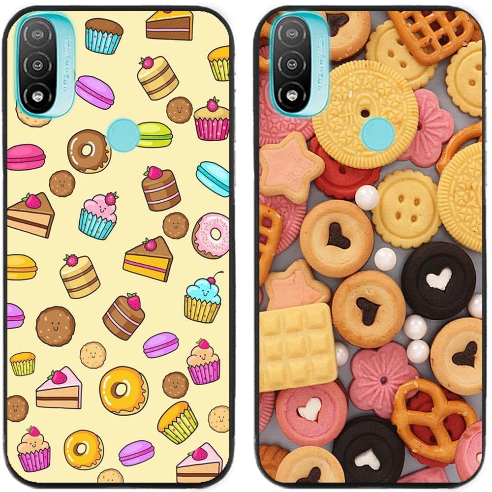 Case For Motorola Moto E20,Biscuits And Cakes Printed Durable Degradable TPU Silicone Gel Thin Back Phone Case Cover,2 Pcs Per Package