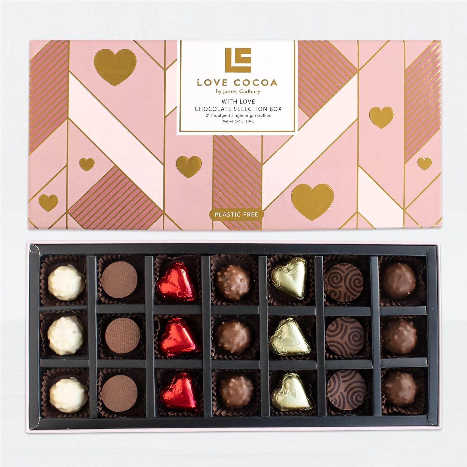 Luxury Chocolate Box Truffle Gift - Premium Chocolate Gift - With Love 21pc Selection Box, Sale - 240 g - Love Cocoa