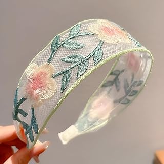 Flower embroidered headbands for women and girls wide hair headbands for women cute spring summer flower printed headband hair accessories (Color shown, 1 Pc)