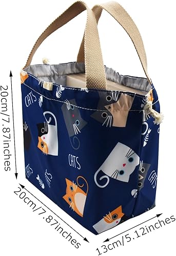Miniatura 2 de enyuwlcm Mini Bolsa Tote de Almuerzo Reutilizable Pequeña Linda con Cordón Adecuada para Niñas Mujeres Gato Azul