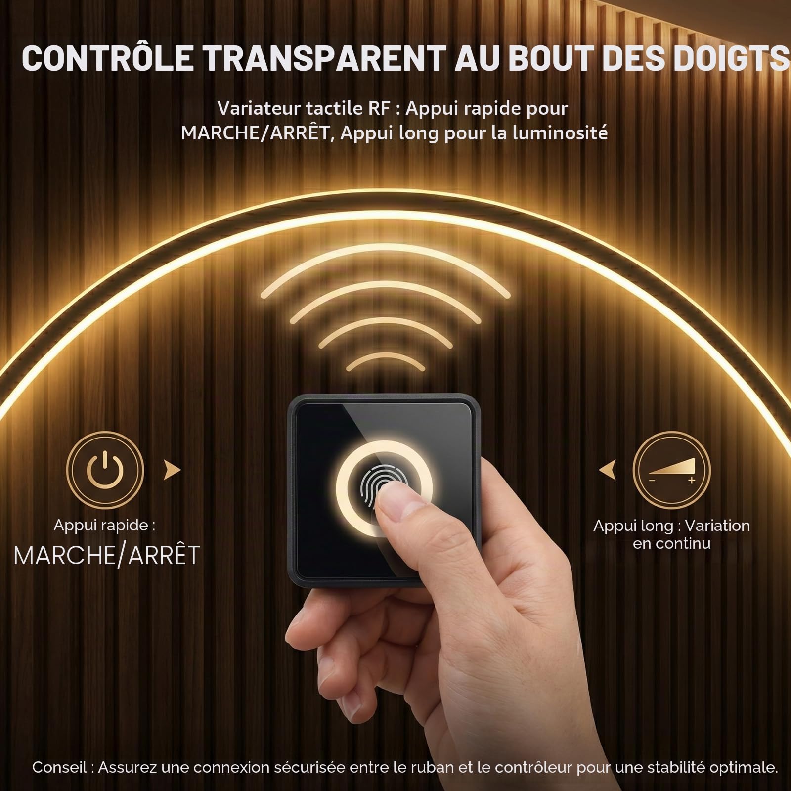 LED pour panneaux acoustiques — 40/60/90cm*2 Blanc chaud variable LED Éclairage de panneaux acoustiques, bande lumineuse auto-adhésive avec capteur tactile pour panneaux acoustiques, mur TV