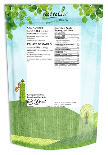 Miniatura 2 de Food to Live Plumas de cacao, 4 libras, crudas, sin azúcar, kosher, veganas, aptas para dieta cetogénica y paleo, hechas de granos de cacao ricos en