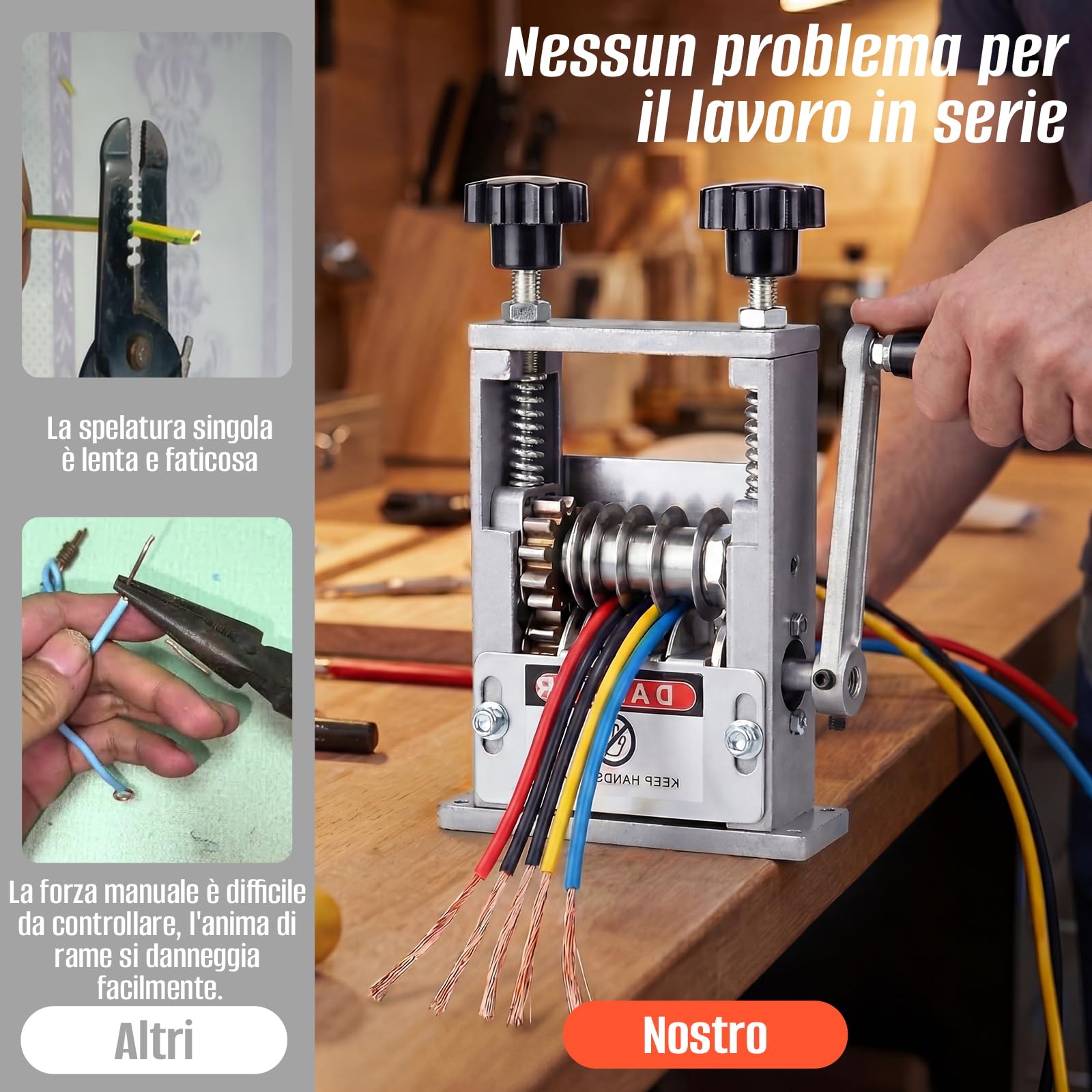 Spelacavi, macchina spelafili con 6 canali e 5 lame, spelafili manuale, Φ 3-17 mm, macchina spelacavi per il taglio di scarti
