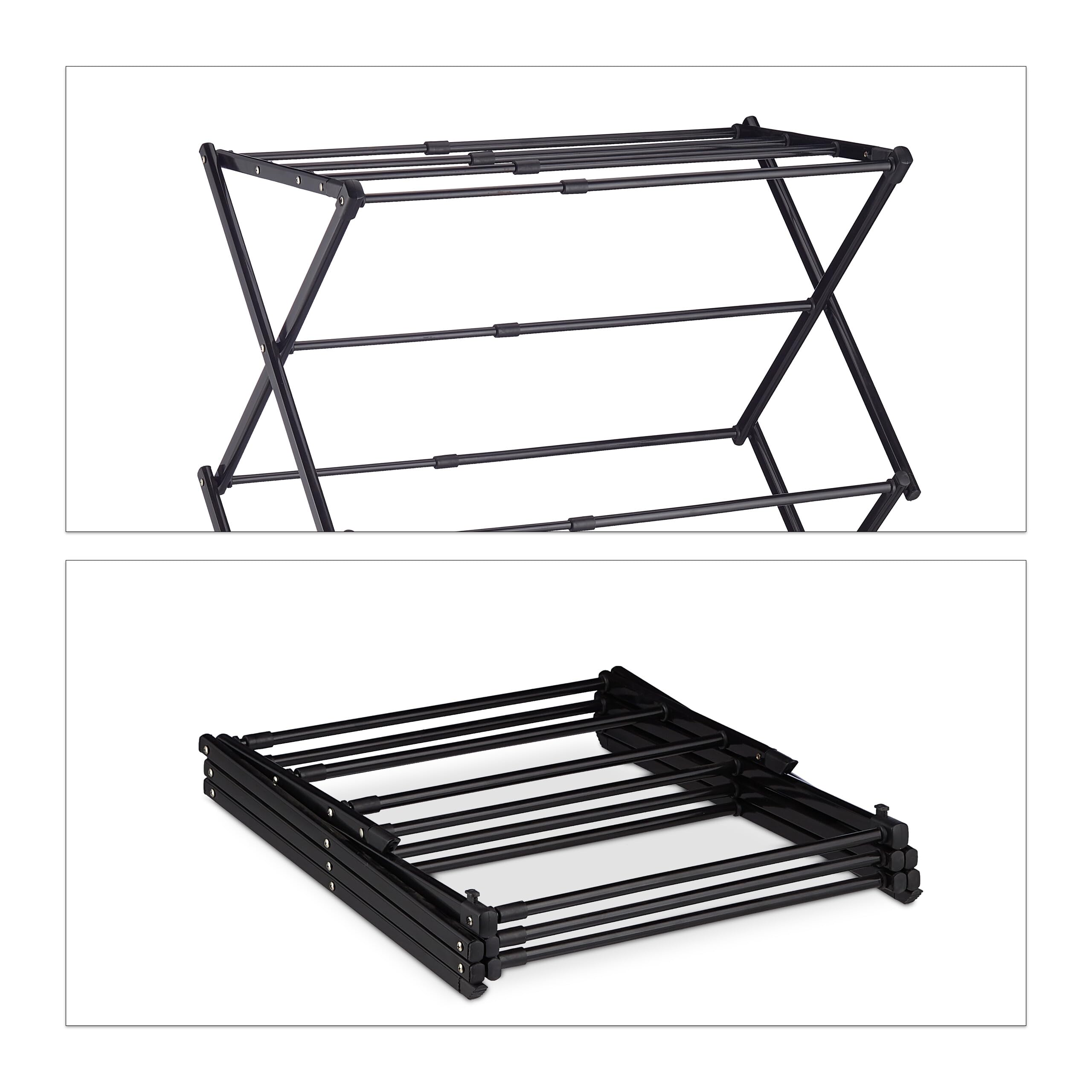 Relaxdays Tendedero Plegable, Extensible, 11 Varillas, 6 Niveles, Soporte para Colada Metálico, Tipo Torre, Negro