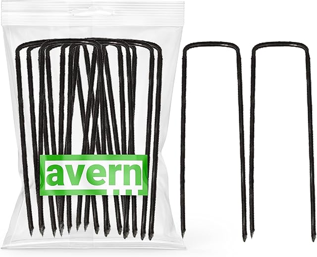 Avern 100 pack of 6 inch Garden Securing Peg for weed fabric, netting, fleece, groundsheets, landscape fabrics, polythene sheeting, chicken wire, membrane (100, 4"/100mm length, Steel)