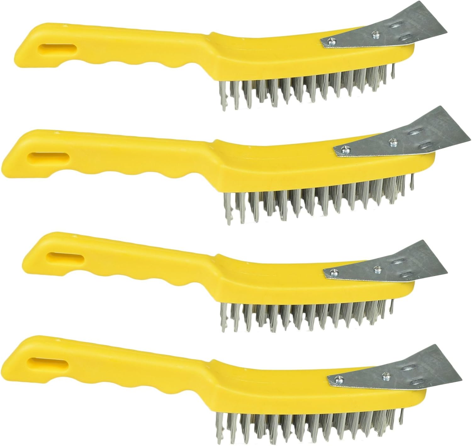 4 Wire Cleaning Brush 5 Row Steel Bristles with Plastic Handle and End Scarper