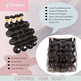 Katspon 12A Human Hair Bundles 20 22 24 26 Inch Body Wave 100% Unprocessed Brazilian Virgin Hair 4 Bundles Human Hair Extensions Quick Weave Natural Black