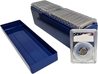 20-Pack Premium Acrylic Coin Slab Holder and Blue Plastic Storage Box with 18mm Translucent Sizing Ring for US Dimes Roosevelt Mercury Barber Liberty