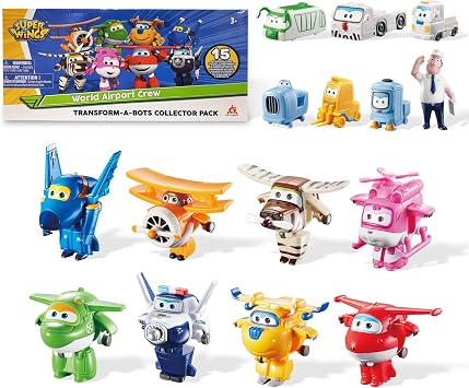 Super Wings Transform-A-Bots World Airport Crew | Series 1 | Crew Collector Pack | 15 Toy Figures | 2 inch Figures, YW710640