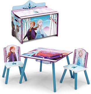Delta Children Frozen 4-Piece Playroom Set Includes Table with 2 Chairs and Deluxe Toy Box, Blue