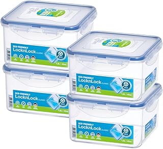 LOCK & LOCK Easy Essentials Storage Food Storage Container Set / Food Storage Bin Set - 4 Piece, Clear