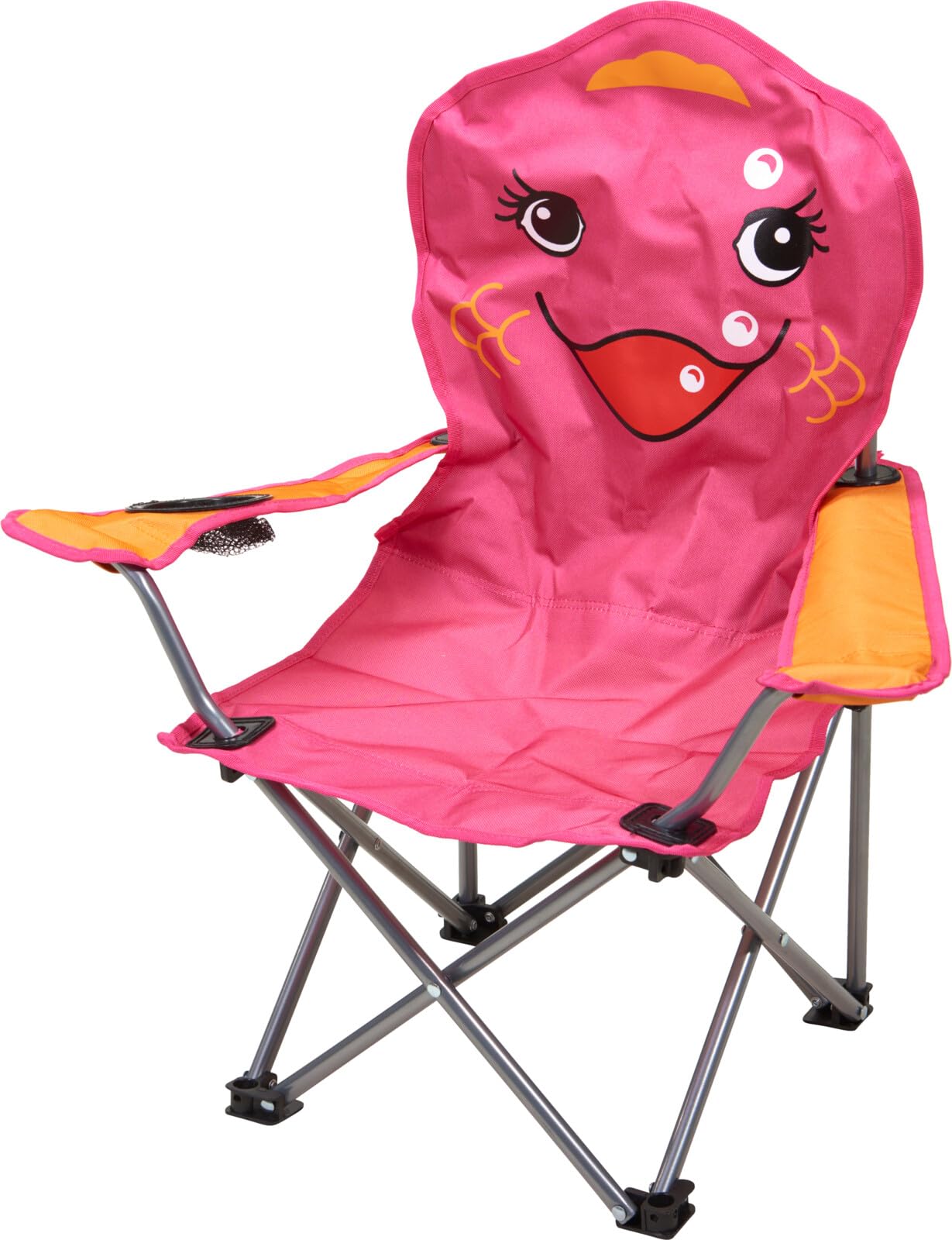 Envenzo Kids Folding Camping Chair, 4 Assorted Animal Designs, 600D Polyester, with Cup Holder and Security Lock, 35x35x60cm (1, PINK)