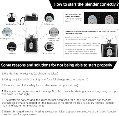 Miniatura 7 de Vaeqozva - Licuadora portátil recargable por USB, tamaño personal, para batidos y batidos, mini licuadora con 6 cuchillas 3D, mezclador de frutas