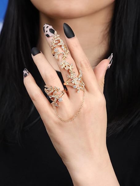 Amazon Co Jp ガールズトイリングセット 子供用リングフェスティバルガールズリング ラインストーン 葉っぱデコレーション ミトンリング Color Gold Size One Size ファッション